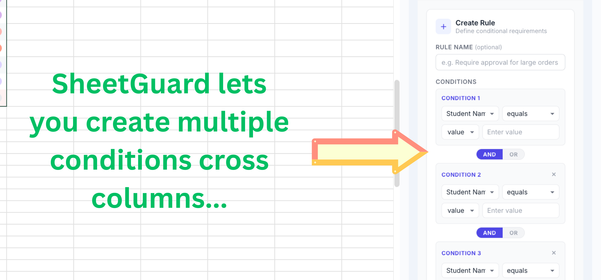 SheetGuard multiple conditions with AND/OR logic across columns
